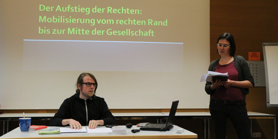 Katharina Ruhland vom Max Mannheimer Studienzentrum und der Referent Sebastian Friedrich